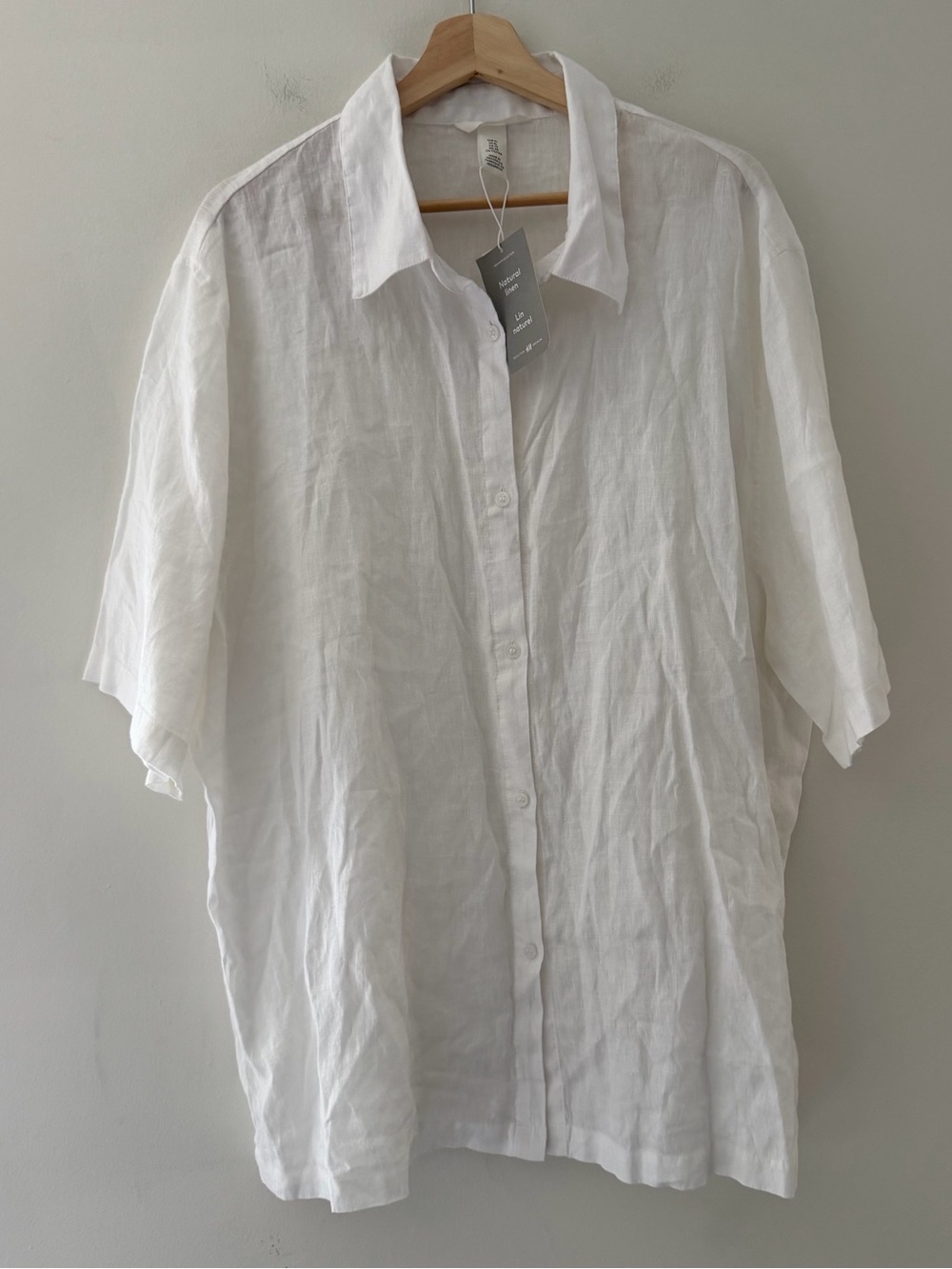 HM Premium NWT Linen Button Down Shirt Top White Size XL Coastal Minimalist
